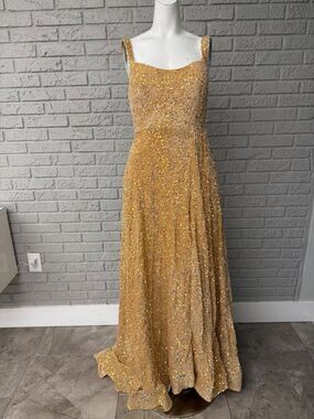 HY Women’s Formal Sleeveless Gold Sequined Velvet Mermaid Dress Size 4